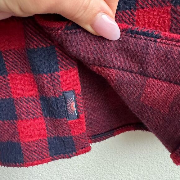 $178 Faherty Mens Legend Sweater Flannel Shirt Red Black Buffalo Size Large - Picture 7 of 13